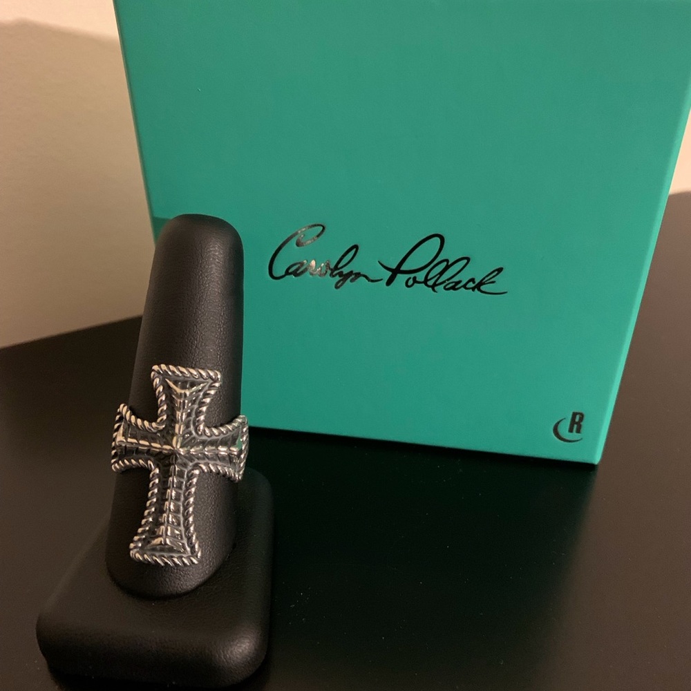 Carolyn Pollack Silver Cross Statement Ring - Bold Textured Design